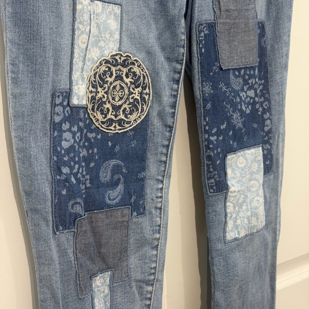 Chico's Light Blue Patchwork Straight-Leg Jeans - image 2